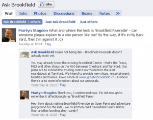Bayfordbury Estates, Brookfield Riverside: using Facebook to engage and address misunderstandings